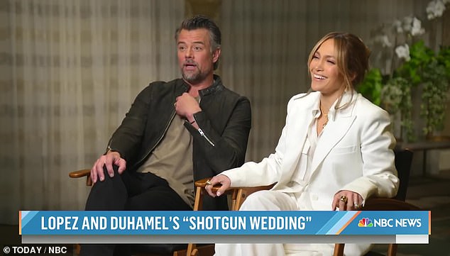 A-list brood: Sitting next to her Shotgun Wedding co-star Josh Duhamel, 50, the Jenny from the Block singer opened up about the process of integrating five kids under one roof.