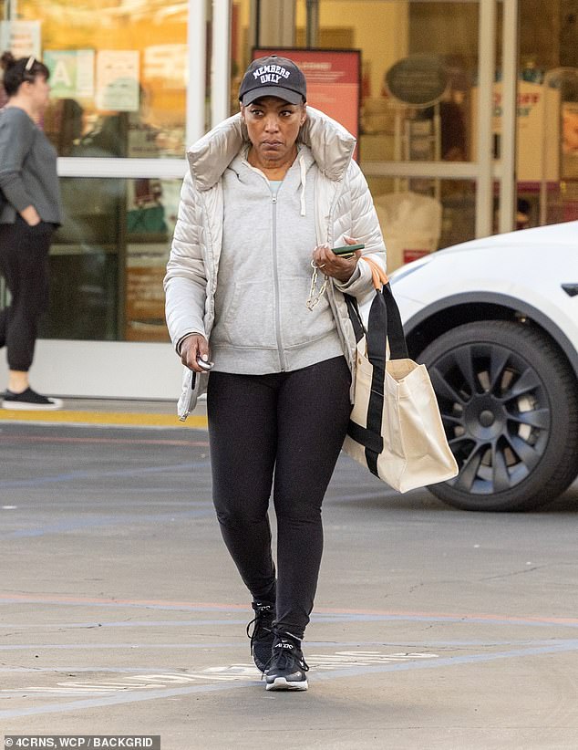 Casual: She was seen layering on a chilly day in Los Angeles, wearing a gray tank top under a gray zip-up hoodie