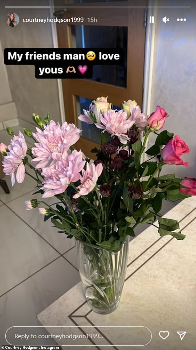 Thoughtful: Meanwhile, Courtney took to Instagram to share a photo of a huge bouquet of flowers sent to her ahead of the release of Love Island