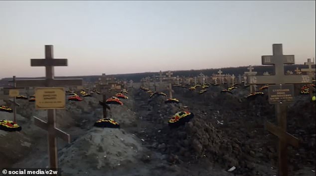 Pictured: Rows and rows of graves can be seen in this video of the Krasnodar cemetery.