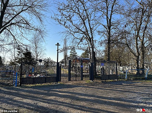 The cemetery (pictured) is rapidly filling up with fighters from the Wagner private military company whose relatives do not claim the remains, or who previously requested to be buried here, near a church in Goryachiy Klyuch, seen as the place of worship of the private military company