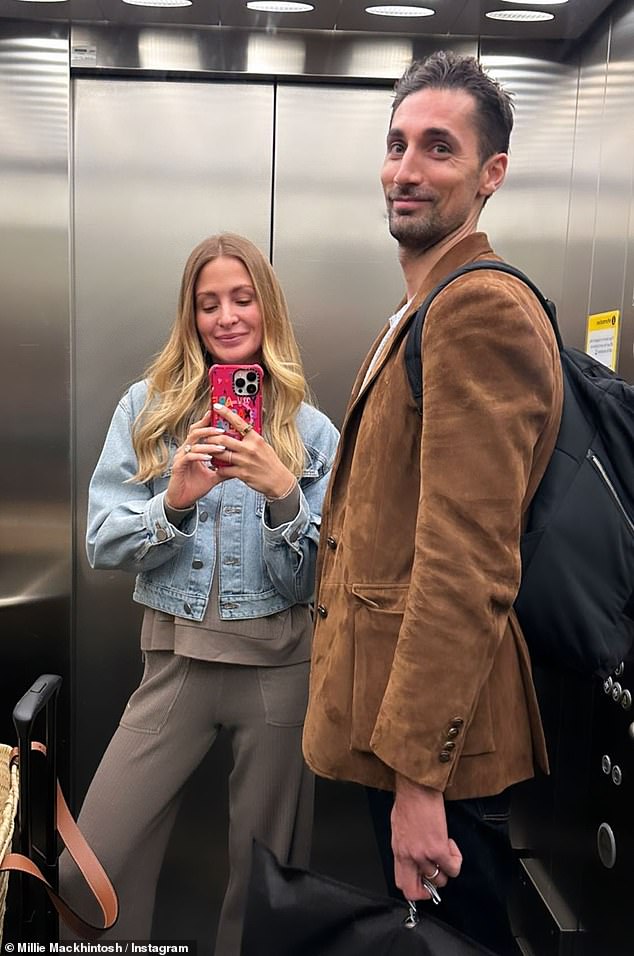 They're leaving: The couple, who are parents to Sienna, two, and Aurelia, six months, also posed for a quick selfie at the airport before leaving on their child-free trip