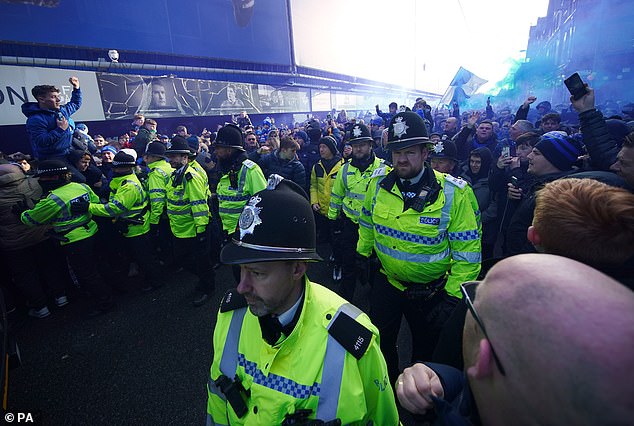 There was a large police presence at the Everton vs Southampton match amid protests from fans.