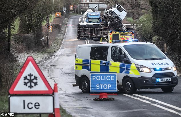 A road was closed when a vehicle was turned over on the A37 at Shepton Mallet, Somerset