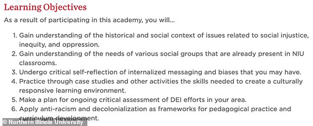 The NIU web page for the academy curriculum includes detailed learning objectives