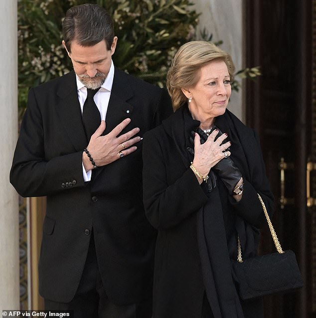 Pavlos, Crown Prince of Greece, and former Queen Anne-Marie of Greece attend the funeral of the former King of Greece Constantine II at the Athens Metropolitan Cathedral.