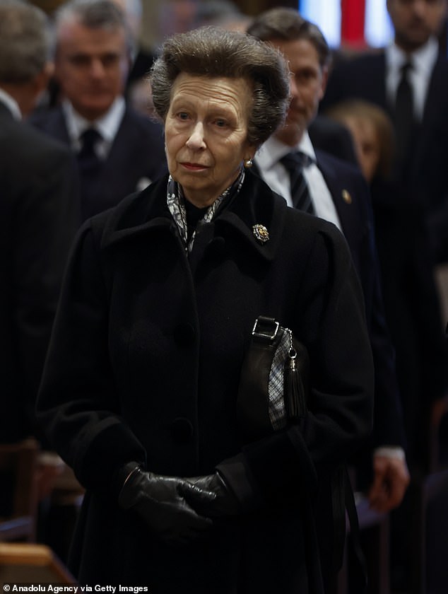 The Princess Royal, pictured, attends the funeral of the former King of Greece Constantine II.