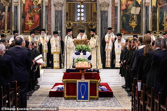 A second cousin to King Charles and godfather to Prince William, Constantine II lived most of his life in exile after a Greek referendum rejected the monarchy in 1974. Pictured is Constantine II's funeral