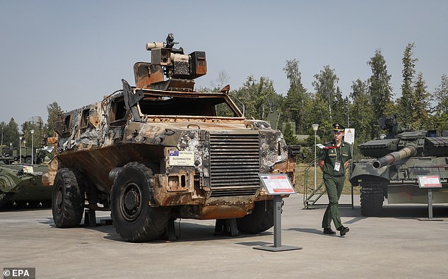 A captured and burned Bushmaster was on display in Moscow during August and Australia sent 90 of the armored vehicles to assist Ukrainian forces.