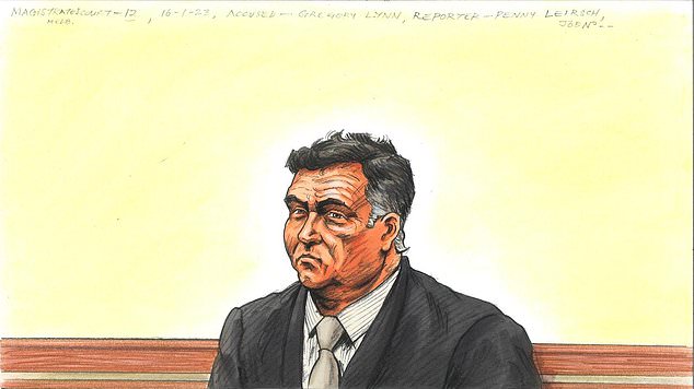 Court sketch of Gregory Lynn appearing at Melbourne Magistrates Court