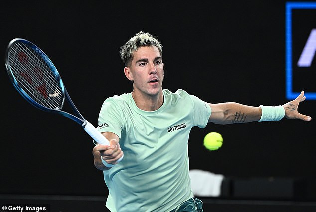 Kokkinakis (pictured) stormed through the first two sets 6-1, 6-2 and led 4-2 in the third when Fabio Fognini offered little resistance.