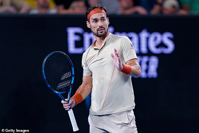 Fognini (pictured) is no stranger to controversy, having once spat at a chair umpire, used a homophobic slur at the Olympics, called a female judge a 'whore' and wished a 'bomb would go off' in Wimbledon.