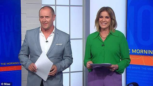 After the Sunrise team mocked Kochie for missing the Golden Globes because he was busy gardening, the jokes continued on the move to Larry Emdur (left) and Kylie Gillies (right).