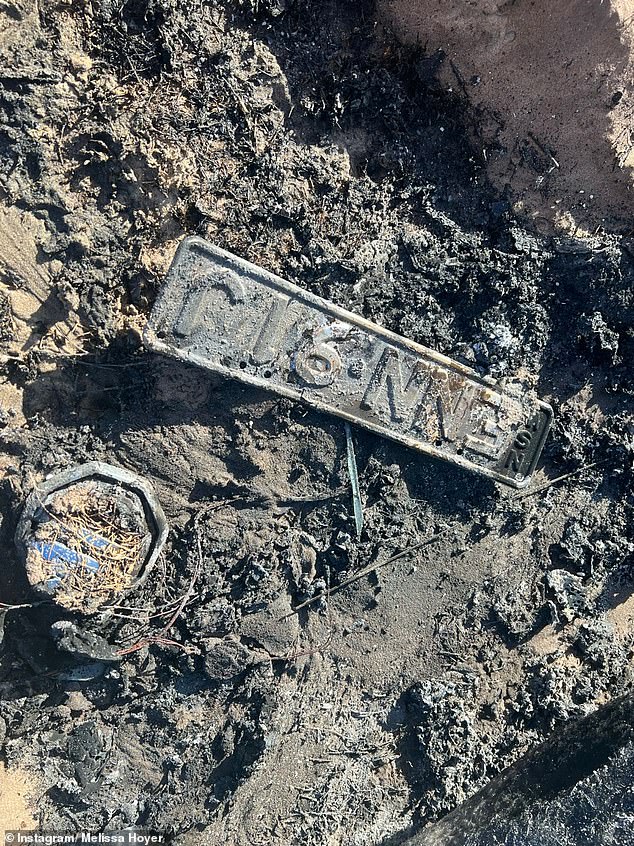 Burnt remains of Hoyer's beloved car, the license plate and MG plate of the vehicle stolen from his resort and abandoned on the outskirts of the indigenous Ngaru village, four minutes away in Yamba.