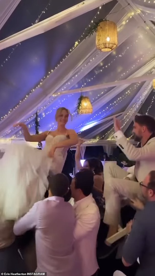 Stunning: The images shared were from the couple's wedding reception, which appeared to take place in a giant tent with twinkling lights on the ceiling.