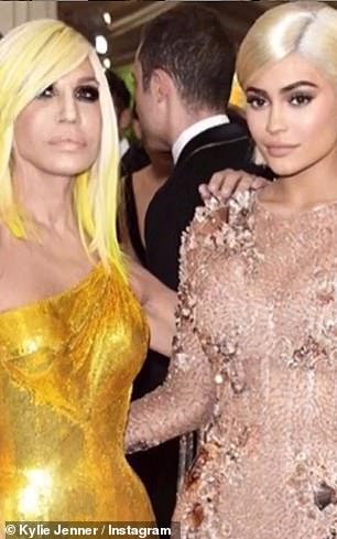 Helping hand: In the Instagram version (pictured), one of the throwbacks, Kylie was even said to have smoothed out legendary fashion designer Donatella Versace's wrinkles