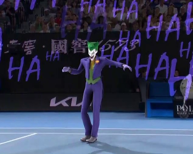 He suddenly transforms into DC Universe villain The Joker, a reference to the Serbian star's nickname 'Djoker'.