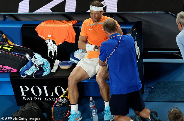 Nadal struggled with injury throughout, appearing to strain his left hip during the second set.