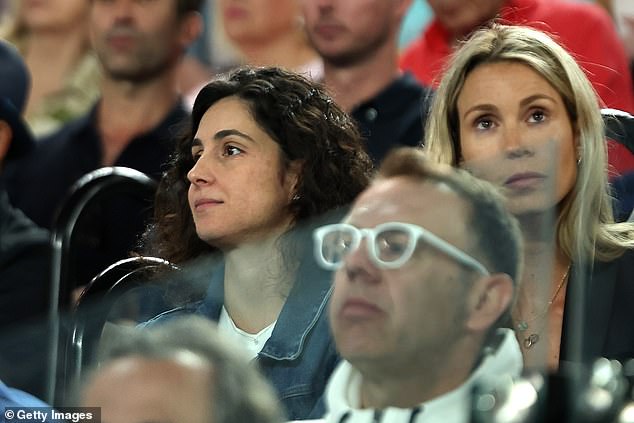 The wife of 22-time Grand Slam champion Mery Perelló (left) watched as the Spaniard struggled on court.