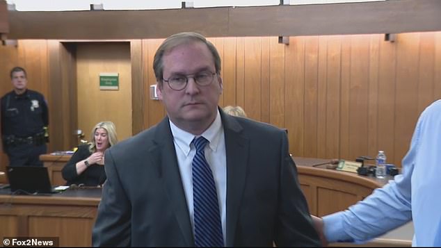 David Sutherland, Valade's attorney, was charged on January 4 with fraud and is pictured during a January 11 arraignment attended by Valade's son, Carhartt CEO Mark Valade.