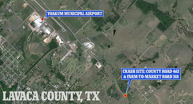 The accident occurred in foggy weather just two miles from the Yoakum Municipal Airport.