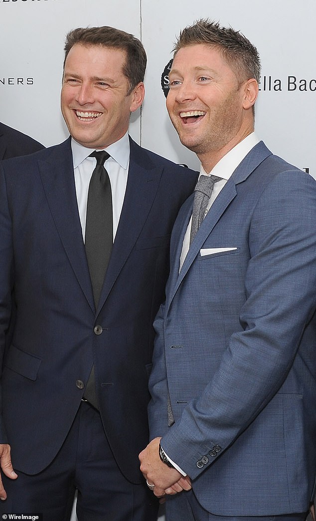 Former Australian cricket captain Michael Clarke (right) and top TV presenter Karl Stefanovic (left) appear together in 2015 in Sydney.