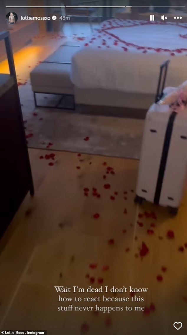 Cute: The video showed a room filled with rose petals forming a heart on the bed.