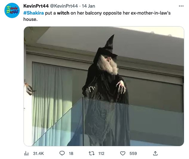 LOL: The chart success comes after it was revealed that Shakira has set up a terrifying life-sized witch doll on the balcony of her Spanish home, which reportedly overlooks the pillow of her former mother-in-law