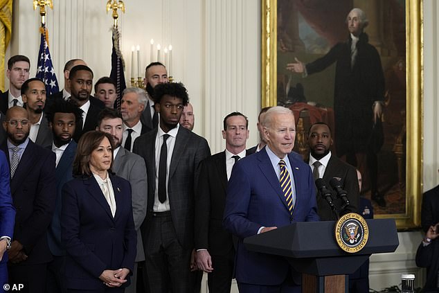 Biden, during remarks at Tuesday's celebration, mispronounced his vice president's name, calling her 'CAM-a'la' instead of the correct pronunciation of 'COMMA-la'.