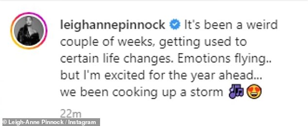 Cryptic: Leigh-Anne wrote: 'It's been a strange couple of weeks, getting used to certain changes in life.  Emotions flying... but I'm excited for next year... we've been cooking up a storm'