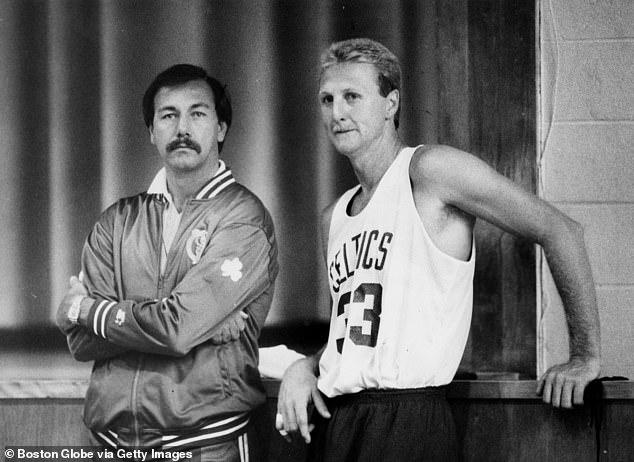 Ford (left) was voted team MVP in his first season with Boston.  He retired after the 1981-82 season and was an assistant coach for the Celtics for seven seasons, from 1983 to 1990, helping coach former teammates Larry Bird (right), Kevin McHale and Robert Parish to two titles in 1984 and 1986 while serving as a coach.  kc jones