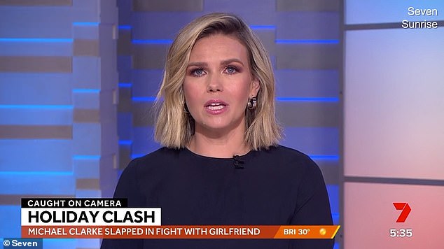 However, the altercation was featured in the early news bulletin on Channel Seven's Sunrise channel, with Edwina Bartholomew (pictured) giving a detailed summary of the incident shortly after 5:30am on Thursday.