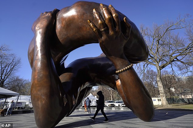 The sculpture was inspired by a hug shared by Dr. King and his wife Coretta upon learning that he had won the Nobel Peace Prize.