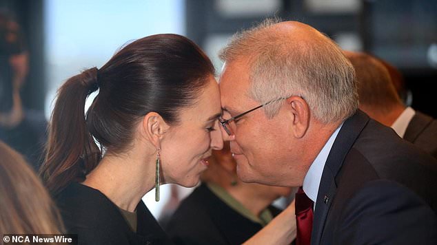 Outgoing New Zealand Prime Minister Jacinda Ardern with former Australian Prime Minister Scott Morrison.