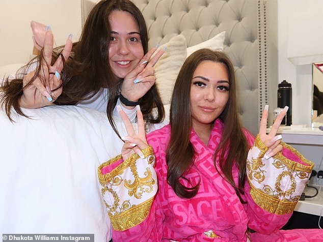 Dhakota wore the designer sleepwear while taking a selfie in her room with a friend 