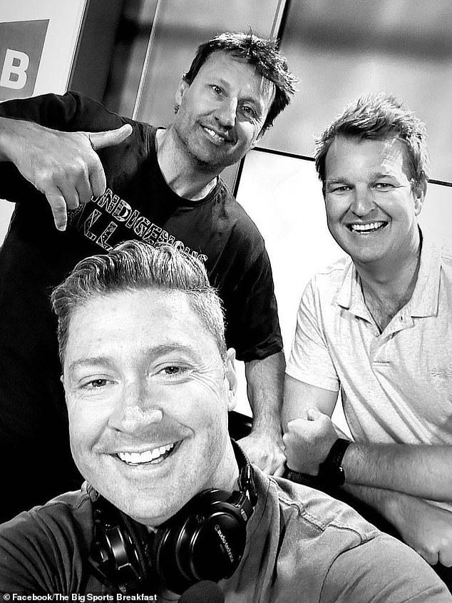 The cricketing great will maintain his Sydney radio role on Sky Sports Breakfast and is set to tackle the controversy on-air when he returns to the studio on Monday.  Pictured with co-hosts Laurie Daley (left) and Gerard Middleton (right)