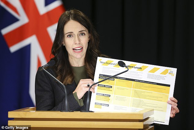 Ms Ardern reveals Covid alert levels, which led to some of the world's toughest restrictions, when she closed the country's borders on March 21, 2020