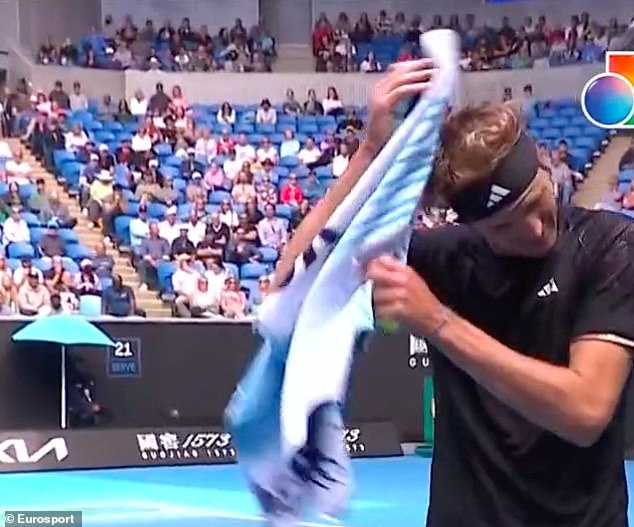 World number 13 Zverev had to walk off the pitch to clean his hair when he realized what had happened.