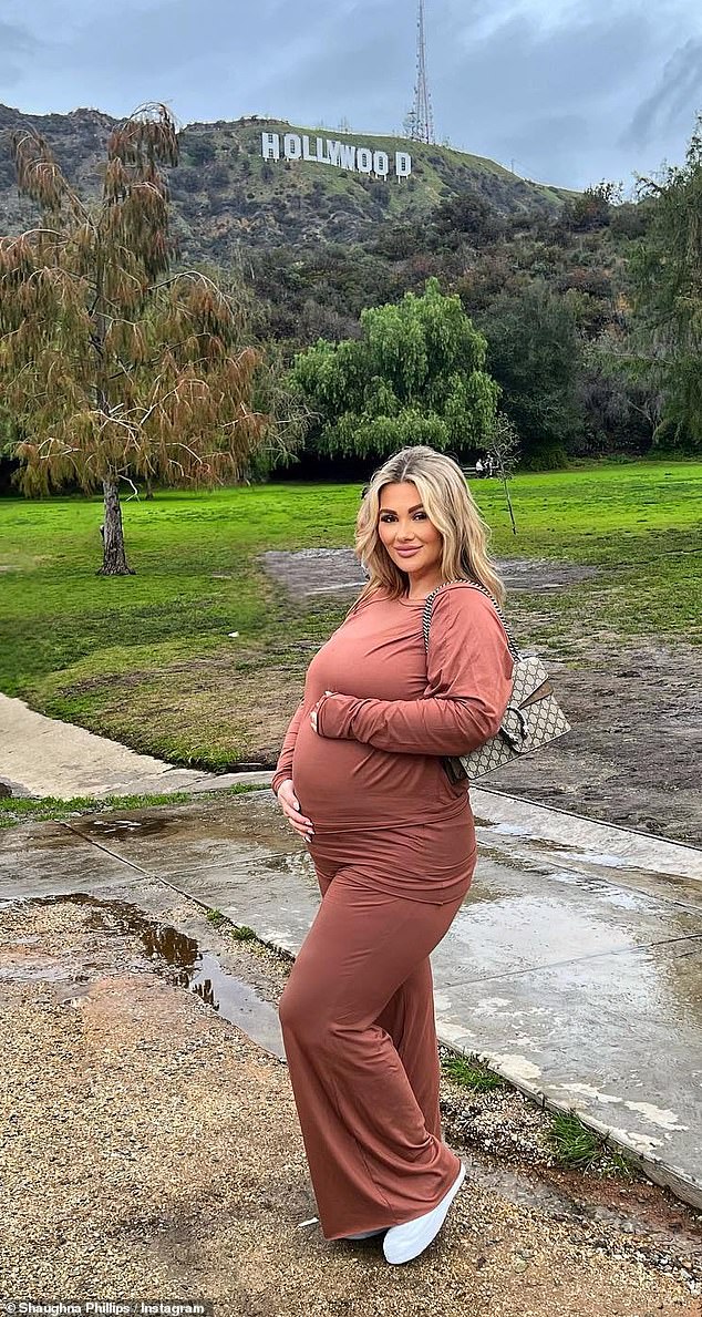 Exploring: It comes after Shaughna cradled her growing bump in the Hollywood Hills while enjoying a spot of sightseeing on Monday