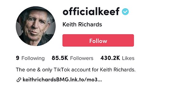 Seasoned streamer: It's nothing new for guitarist Keith Richards, who joined the platform in December 2021 and boasts 85,500 followers.