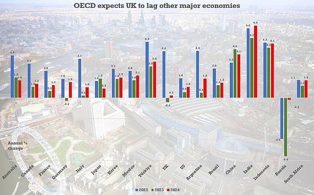 The OECD has previously predicted that the UK economy will lag all G20 countries, with the exception of Russia