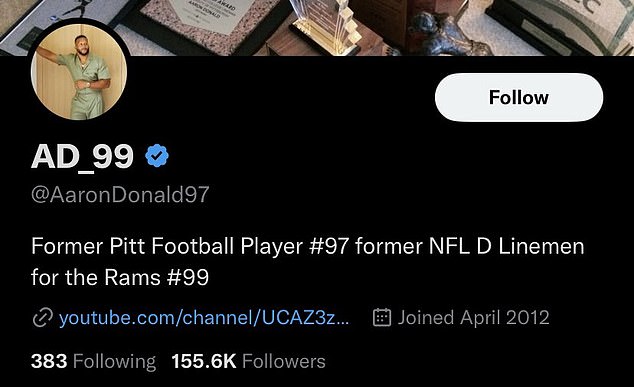 There was confusion on that point after Donald briefly changed his social media profile to read: 'former NFL D Linemen (sic) for the Rams'