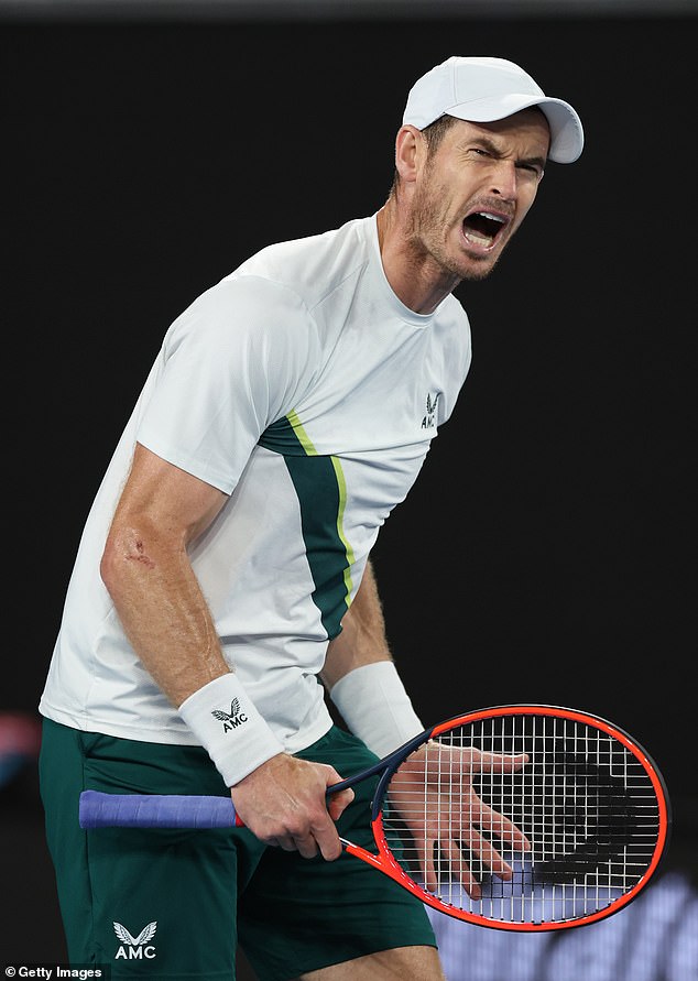 Andy Murray of Great Britain reacts in his second round singles match against Thanasi Kokkinakis of Australia on Thursday