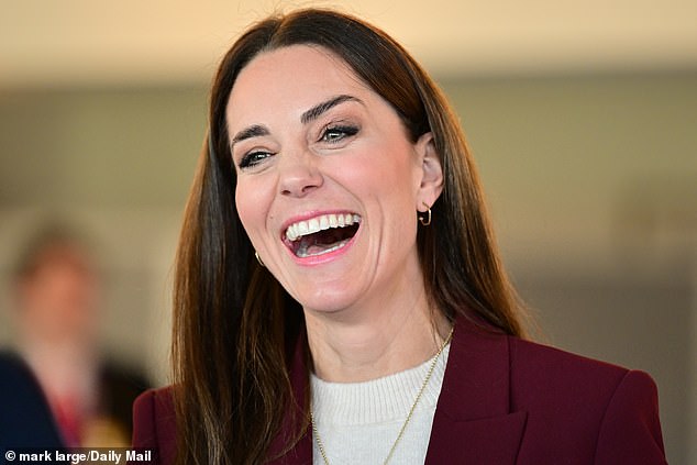 The royal mother of three opted for a smoky eye look and pink lipstick for her royal engagement today.