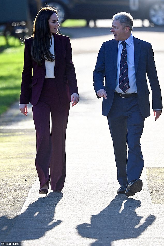 The Princess of Wales was photographed walking with Simon Johnson, president of the RFL (Rugby Football League)