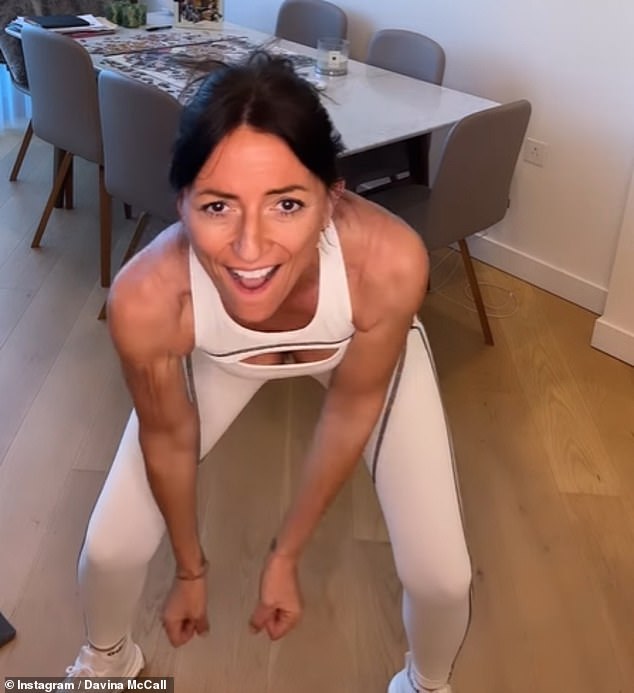 Keeping fit!  The video featured Davina recreating a selection of moves from her workout, as she proudly showed off her toned figure.