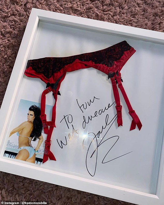 Product: The former glam model, 44, who had been teasing the advert all day, took to her new venture's Instagram page to pose in the framed lingerie