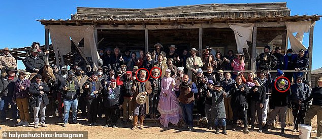 Hutchins' October 19, 2021 Instagram post showed cast and crew members, including Baldwin along with Hutchins herself and gunsmith Gutierrez-Reed (circled from left to right) on the set of Rust. in Santa Fe, New Mexico.