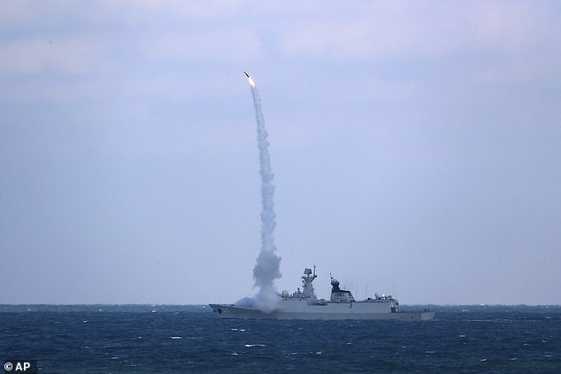 The Chinese naval frigate Binzhou takes part in a joint naval drills with Russian warships in December