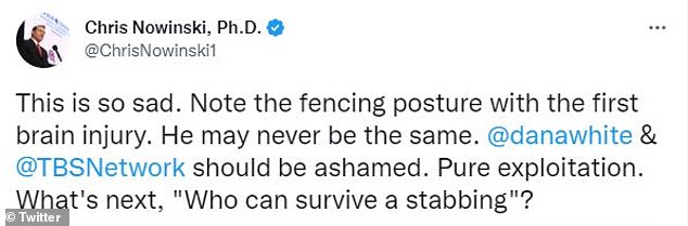 Chris Nowinski, a Harvard Ph.D.  and former wrestler who has criticized the sports world's handling of concussions, took issue with a recent clip in which a fighter, Chris Kennedy, appeared to show immediate signs of a major head injury, known as a fencing stance.